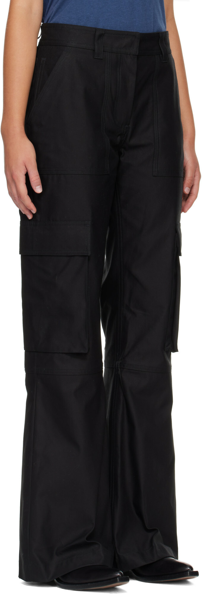 Acne Studios Black Cotton Satin Cargo Trousers