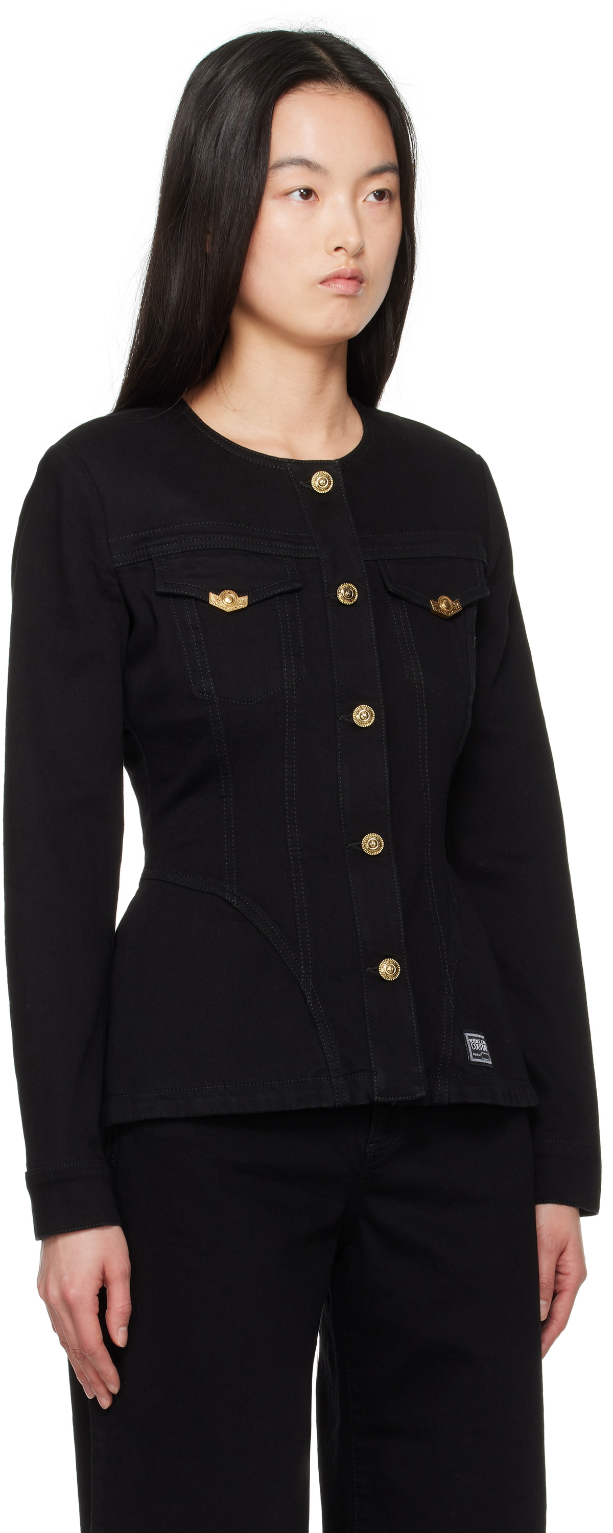 Versace Jeans Couture Black Fitted Denim Jacket
