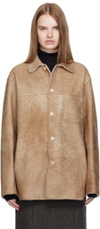 AURALEE Beige Merino Mouton Shearling Shirt Jacket