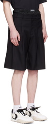 Marine Serre Black Virgin Wool Twill Shorts
