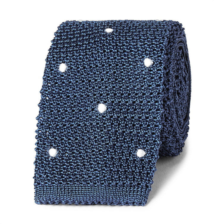 Photo: Canali - 6cm Polka-Dot Knitted Silk Tie - Blue