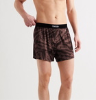 TOM FORD - Velvet-Trimmed Zebra-Print Stretch-Silk Satin Boxer Shorts - Brown