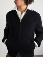 UMIT BENAN - Matt Ribbed Cashmere Zip-Up Cardigan - Black