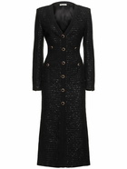 ALESSANDRA RICH Sequined V-neck Tweed Midi Dress