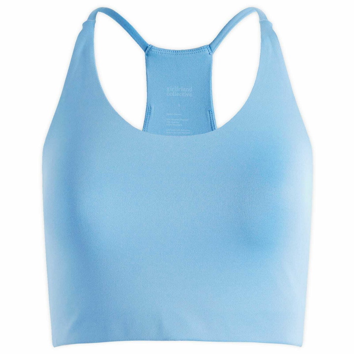 Photo: Girlfriend Collective Women's Halter Neck Bra in Surf