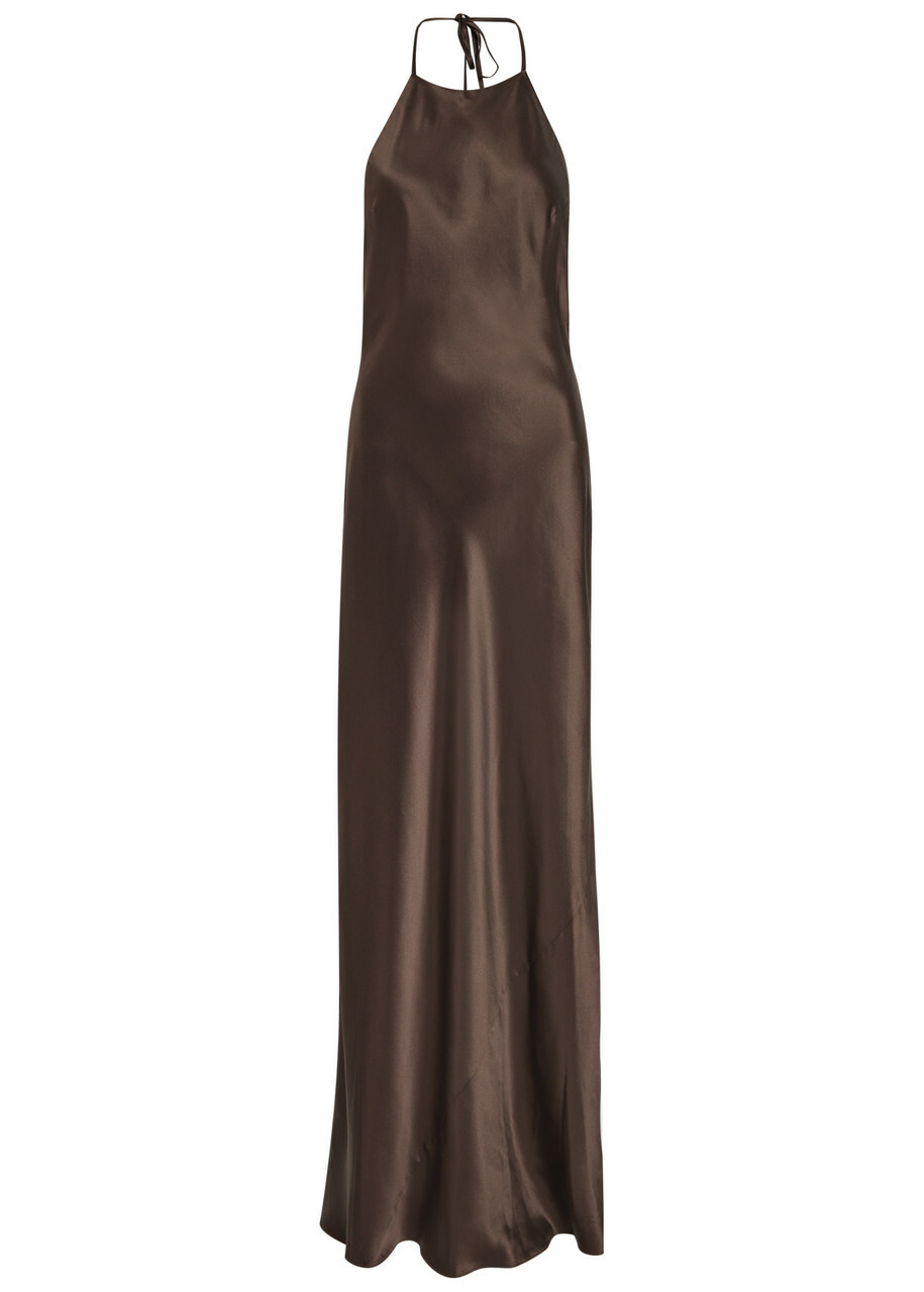 Reformation Jeany Halterneck Silk Maxi Dress Brown