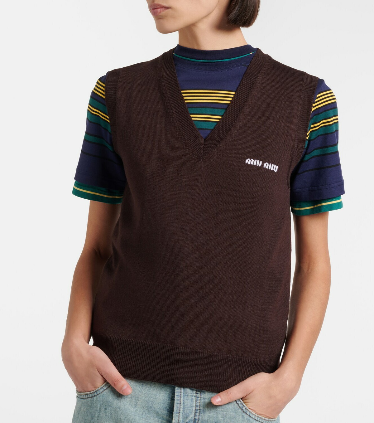 Miu Miu Logo virgin wool sweater vest