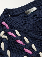 Isabel Marant - Zolan Embroidered Recycled Cable-Knit Sweater - Blue