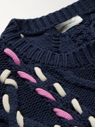 Isabel Marant - Zolan Embroidered Recycled Cable-Knit Sweater - Blue