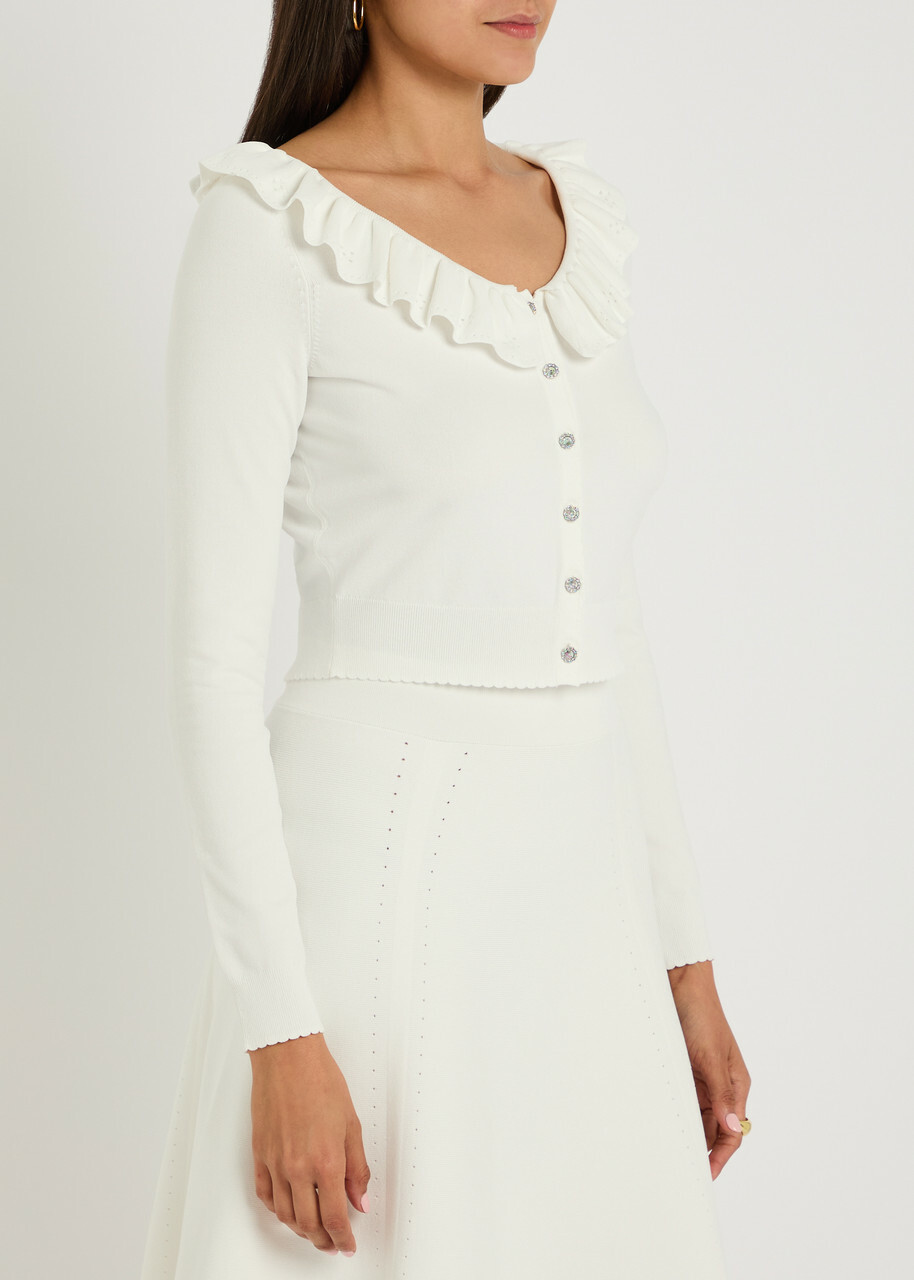 Needle & Thread Pointelle Stretch-knit Cardigan Cream