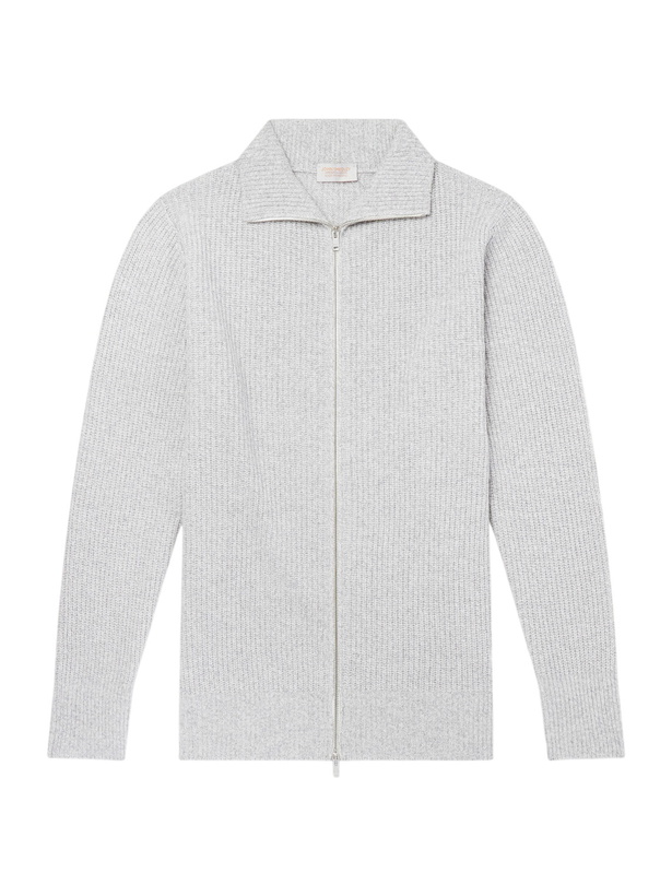 Photo: John Smedley - Mallam Ribbed Recycled-Cashmere and Wool-Blend Zip-Up Cardigan - Gray
