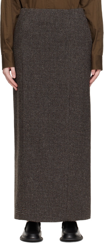 Photo: AURALEE Brown & Gray Alpaca Wool Silk Tweed Pencil Maxi Skirt