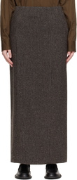 AURALEE Brown & Gray Alpaca Wool Silk Tweed Pencil Maxi Skirt