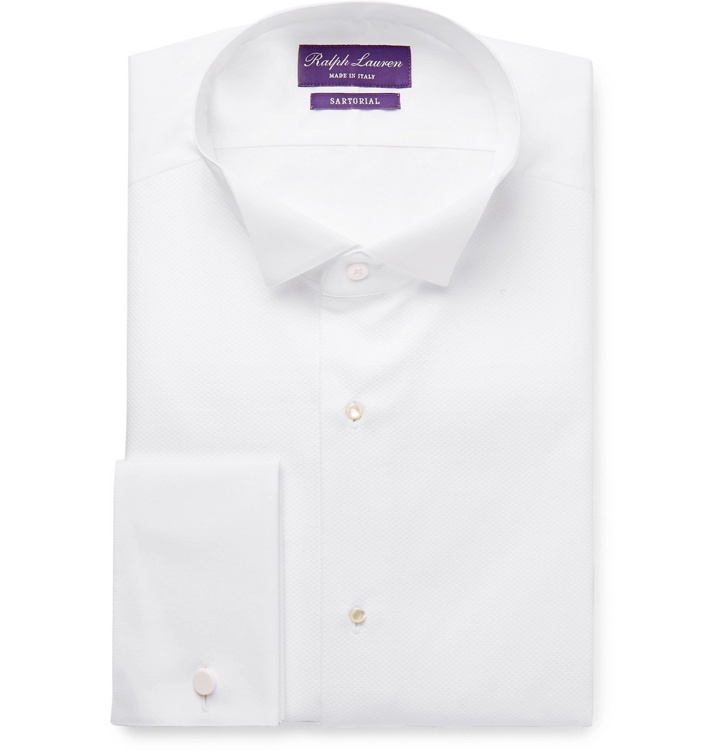 Photo: Ralph Lauren Purple Label - White Wing-Collar Bib-Front Double-Cuff Cotton Tuxedo Shirt - White
