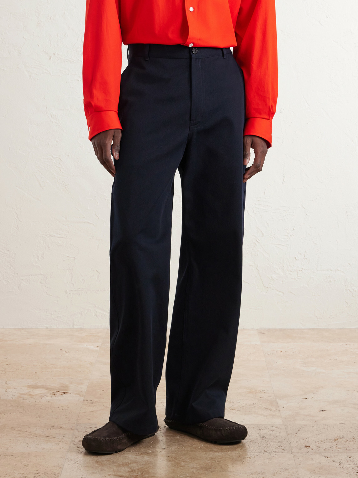 LOEWE - Logo-Embroidered Wide-Leg Cotton-Blend Drill Trousers - Blue
