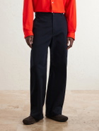 LOEWE - Logo-Embroidered Wide-Leg Cotton-Blend Drill Trousers - Blue