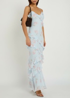 Loveshackfancy Rialto Floral-print Ruffled Chiffon Maxi Dress Blue