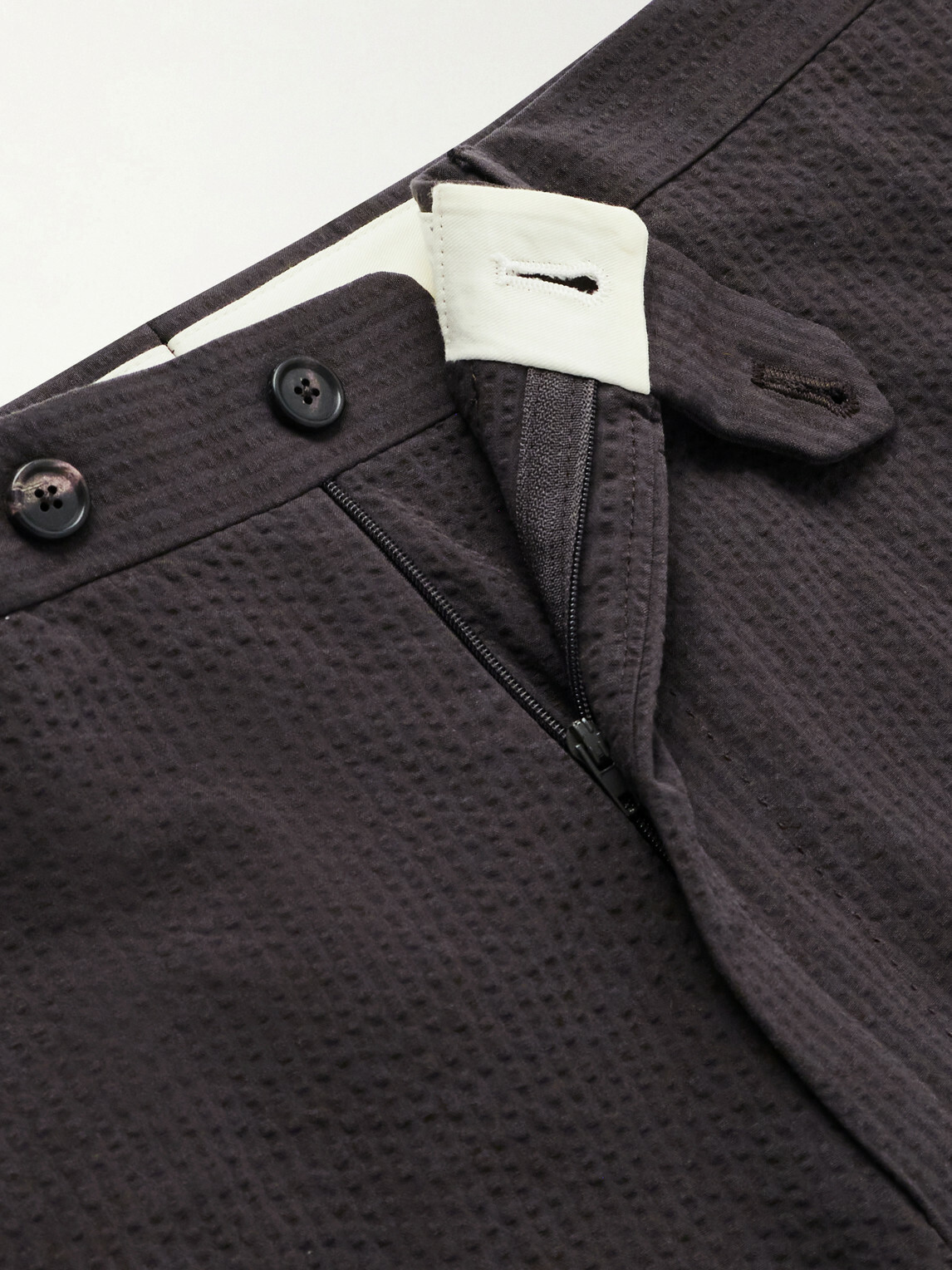 De Petrillo - Straight-Leg Cotton-Seersucker Shorts - Brown