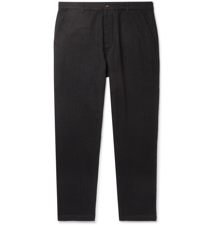 Photo: Universal Works - Black Pinstriped Brushed Cotton and Wool-Blend Trousers - Black