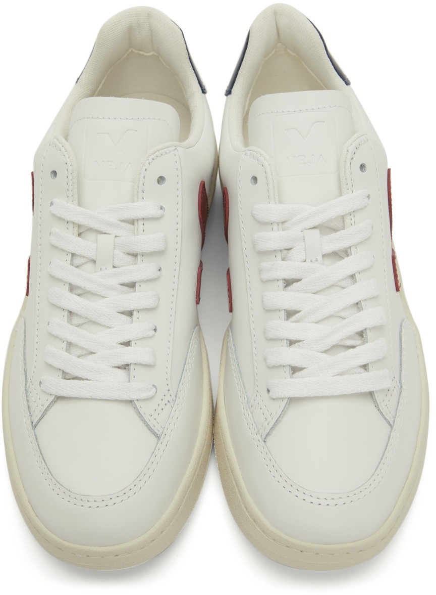 Veja White & Red Leather V-12 Sneakers VEJA