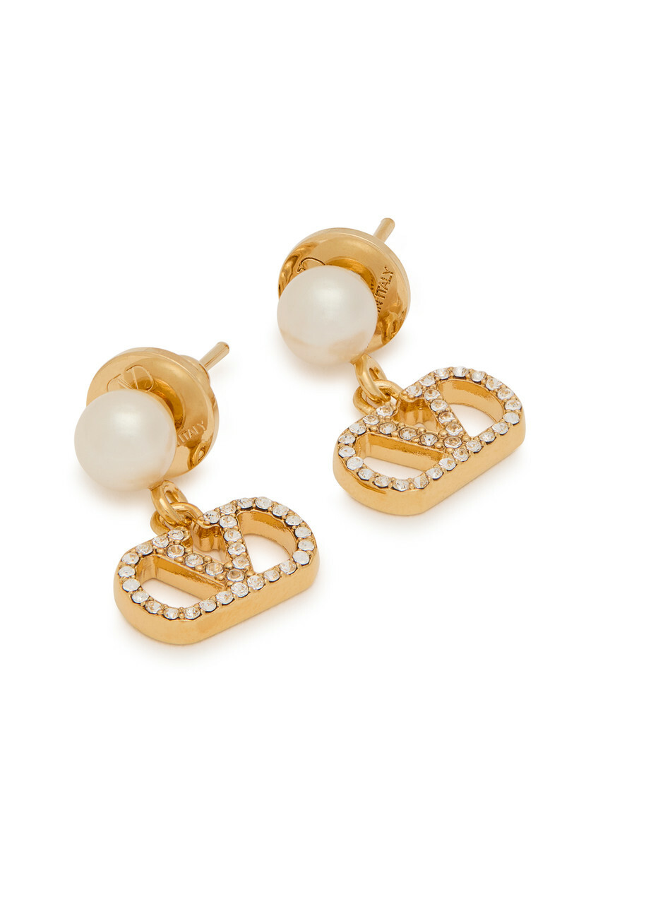Valentino Garavani Vlogo Swarovski Pearl and Crystal-embellished Earrings - Gold - One Size