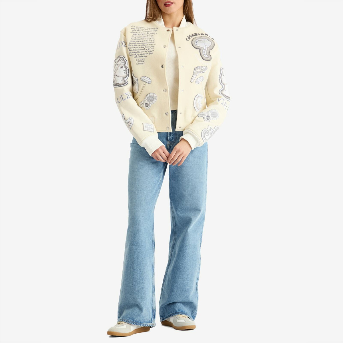 Casablanca Women's Chenille Embroidered Patchwork Bomber Jacket in Off White