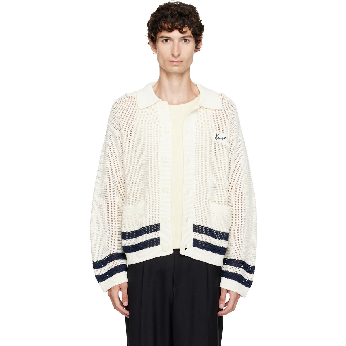 Kenzo Off-White Kenzo Paris Polo Collar Cardigan