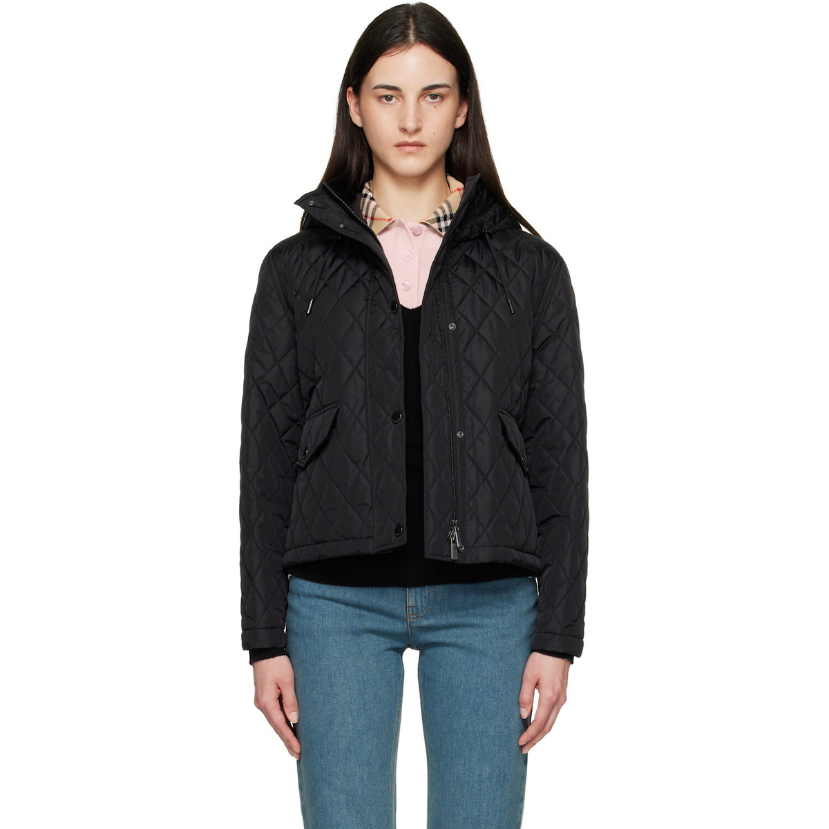Burberry Black Cropped Quilted Nylon Hooded Jacket