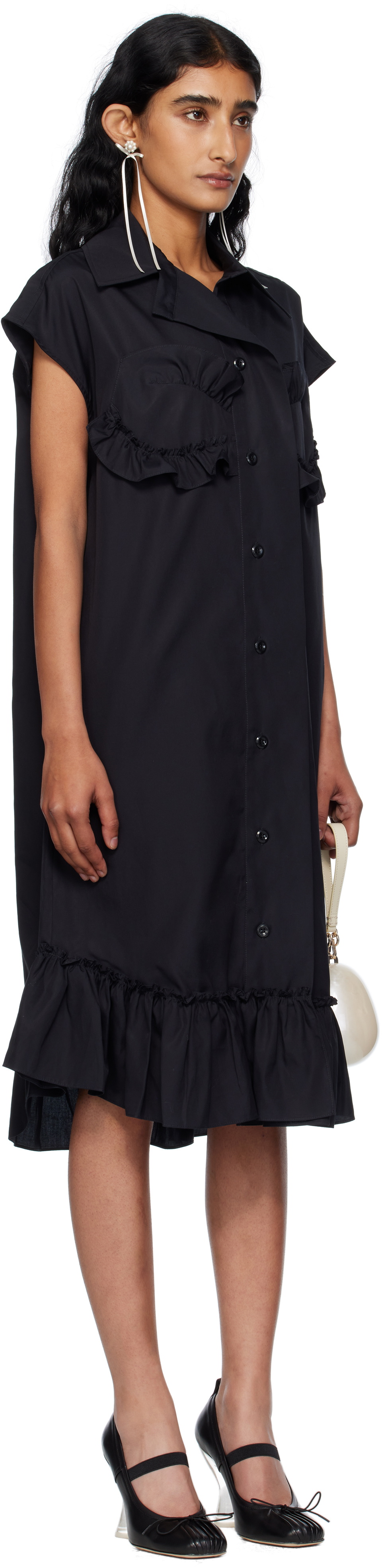 Simone Rocha Black Sleeveless Ruffle Bust Detail Midi Dress