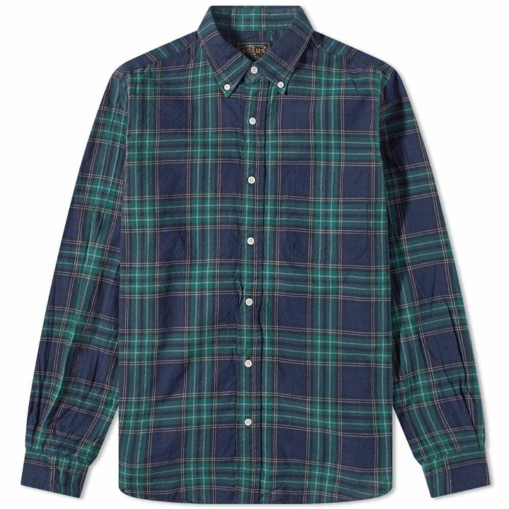 Photo: Beams Plus Men's Button Down Inian Madras Shirt in Navy