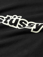 Stussy - Logo-Print Garment-Dyed Cotton-Jersey T-Shirt - Black