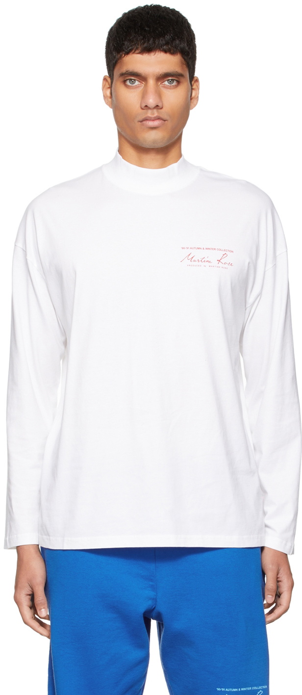 Martine Rose White Funnel Neck Logo Long Sleeve T-Shirt Martine Rose