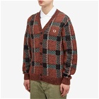 Fred Perry Men's Glitch Tartan Cardigan in Whisky Brown