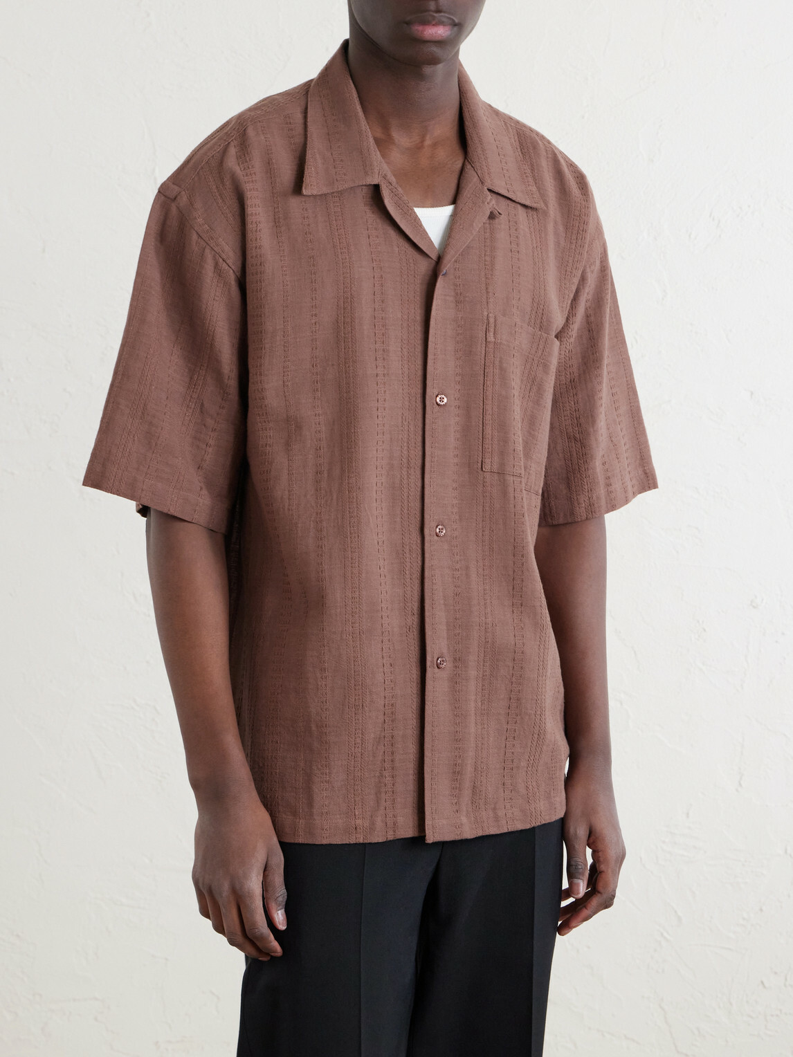 Kardo - Rohit Convertible-Collar Cotton-Jacquard Shirt - Brown