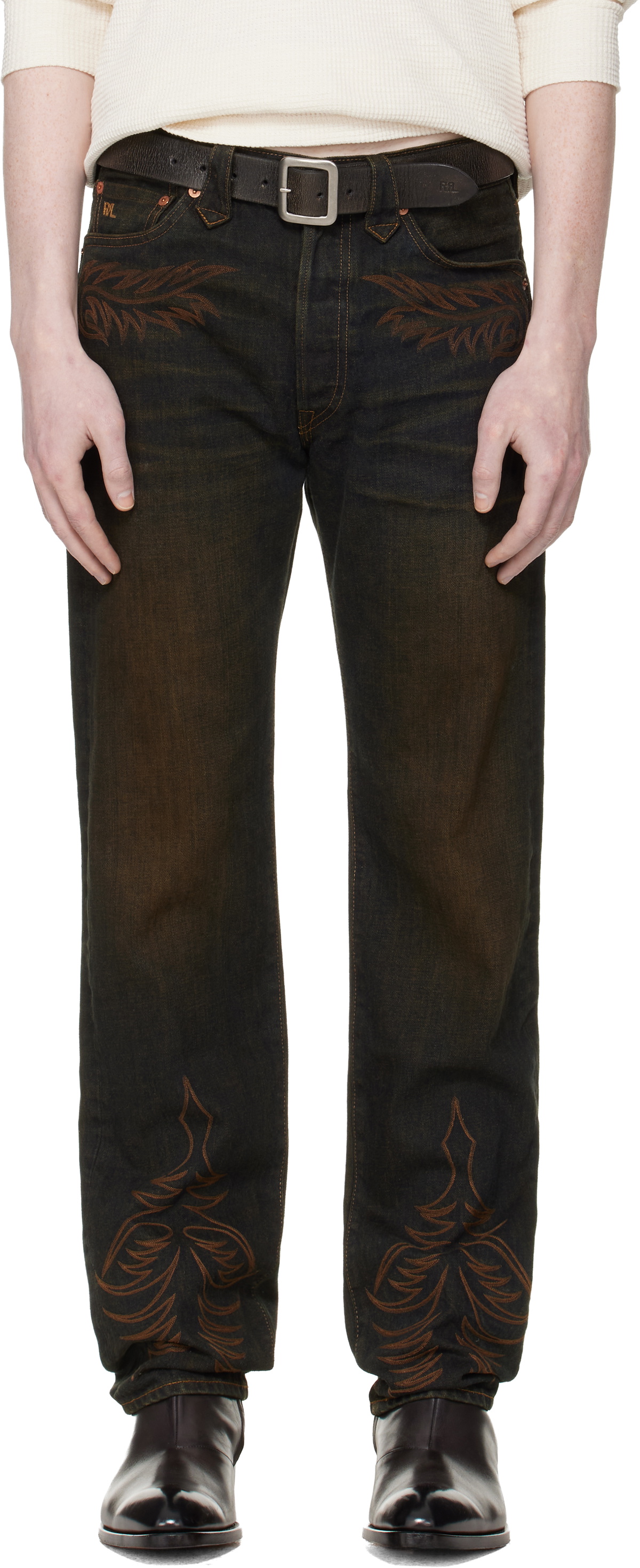 RRL Navy Western Straight Leg Jeans