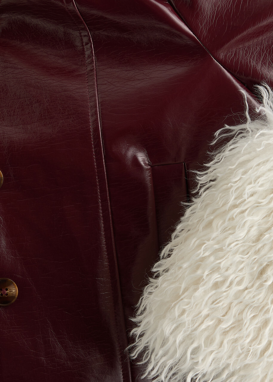 Kitri Bonnie Faux Shearling-trimmed Vinyl Jacket Burgundy