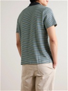 Mr P. - Johny Striped Pointelle-Knit Organic Cotton Polo Shirt - Green