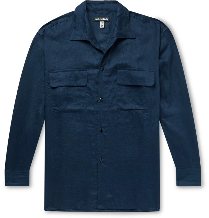 Photo: Monitaly - Camp-Collar Linen Shirt - Blue