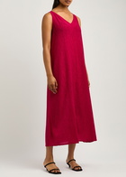 Eileen Fisher Plissé Midi Dress Dark Pink