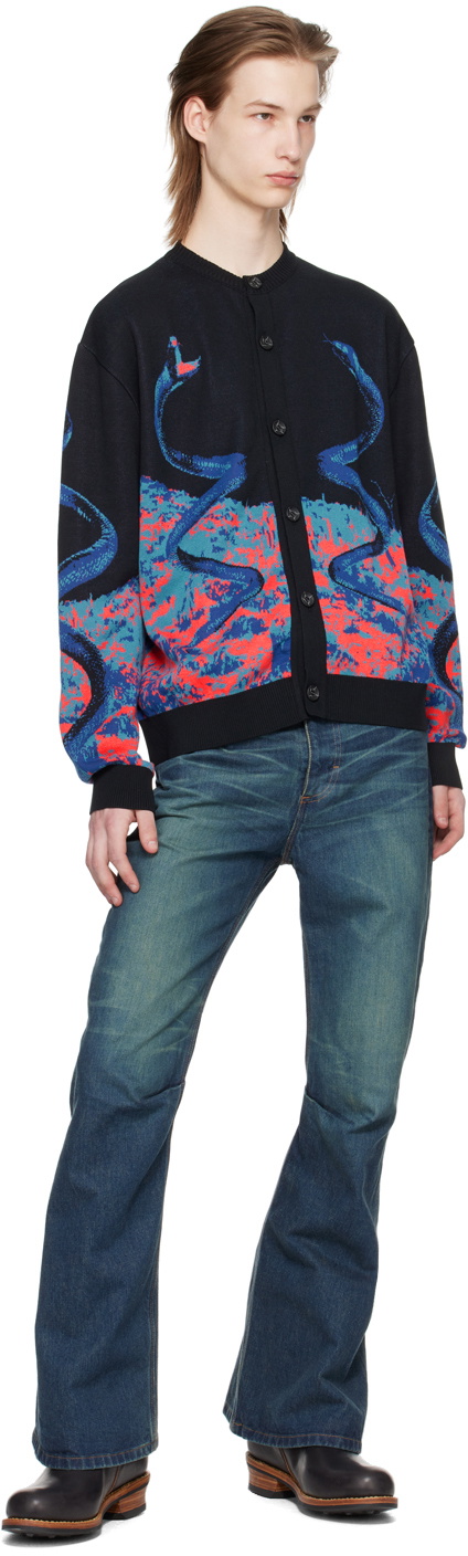 KOZABURO Black & Blue Jacquard Cardigan