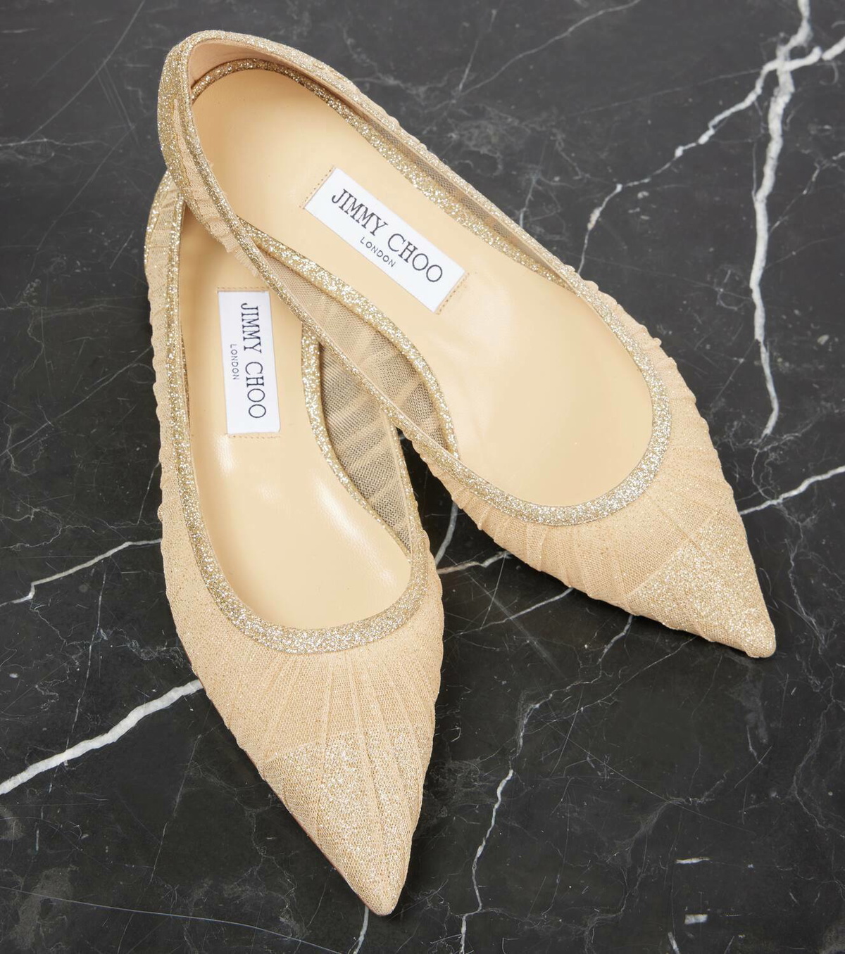 Jimmy Choo Love glitter tulle ballet flats Jimmy Choo