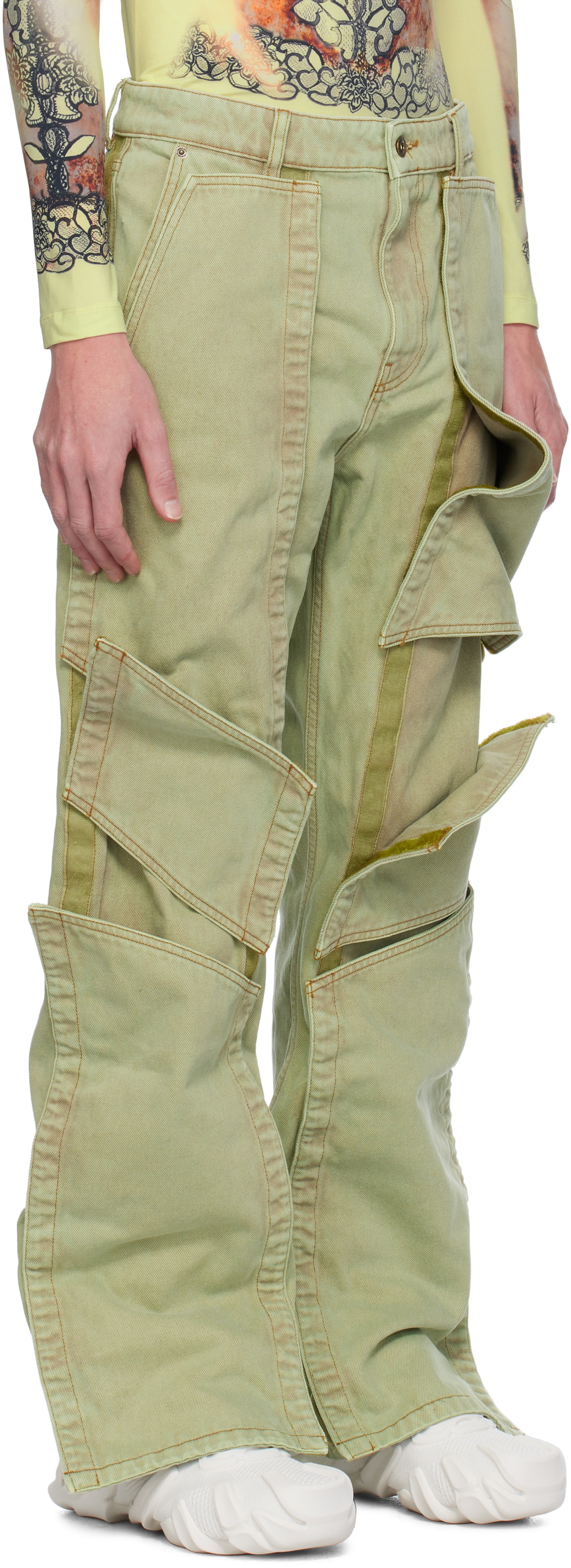 Y/Project Green Velcro Multi Panel Jeans