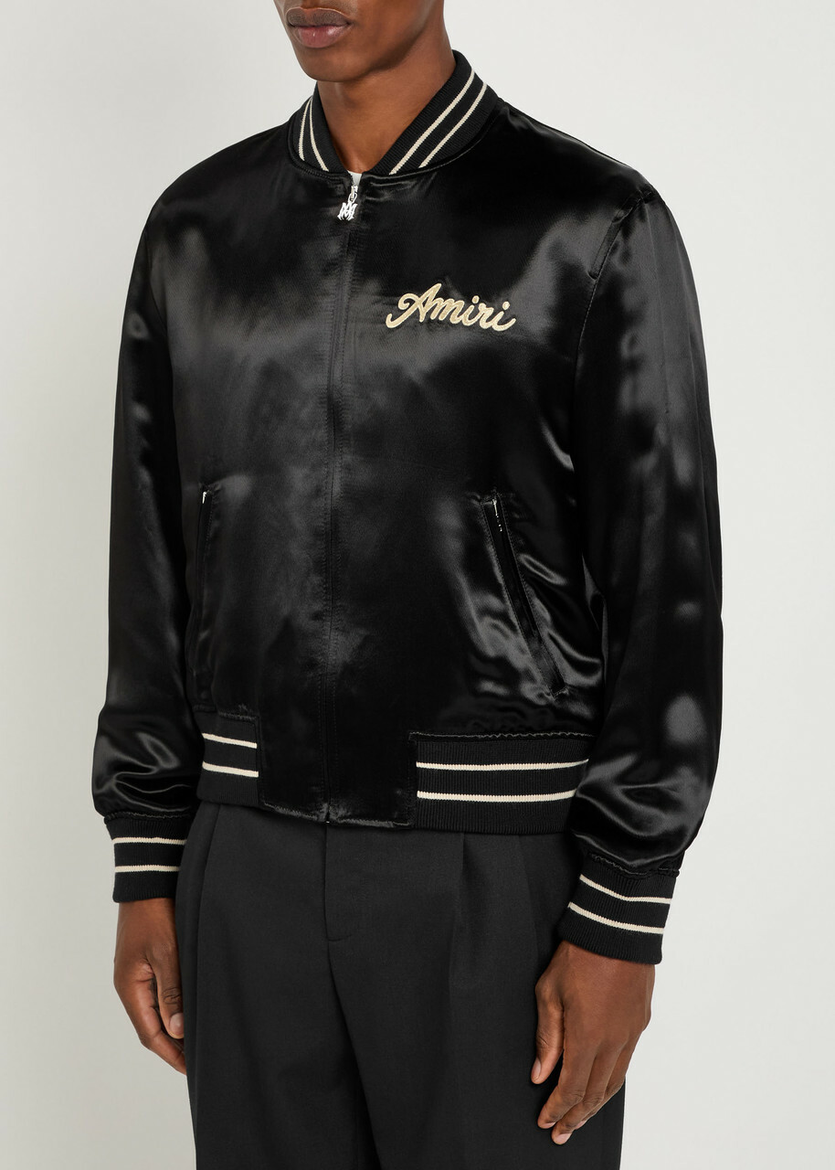 Amiri Club Amiri Logo-embroidered Satin Bomber Jacket Black Amiri