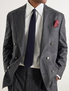 Brunello Cucinelli - Double-Breasted Pinstriped Wool, Cashmere and Silk-Blend Flannel Suit Jacket - Gray