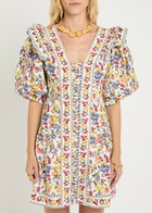 Farm Rio Greek Garden Printed Linen-blend Mini Dress White