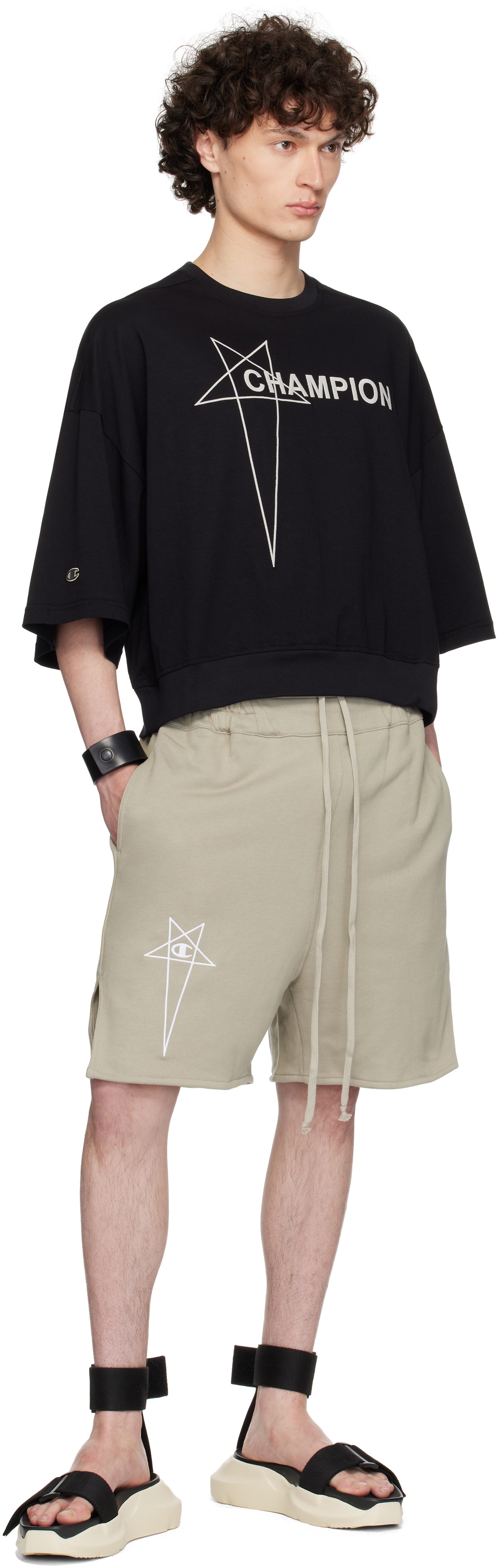 Rick Owens Black Champion Edition Tommy Cropped T-shirt Rick Owens