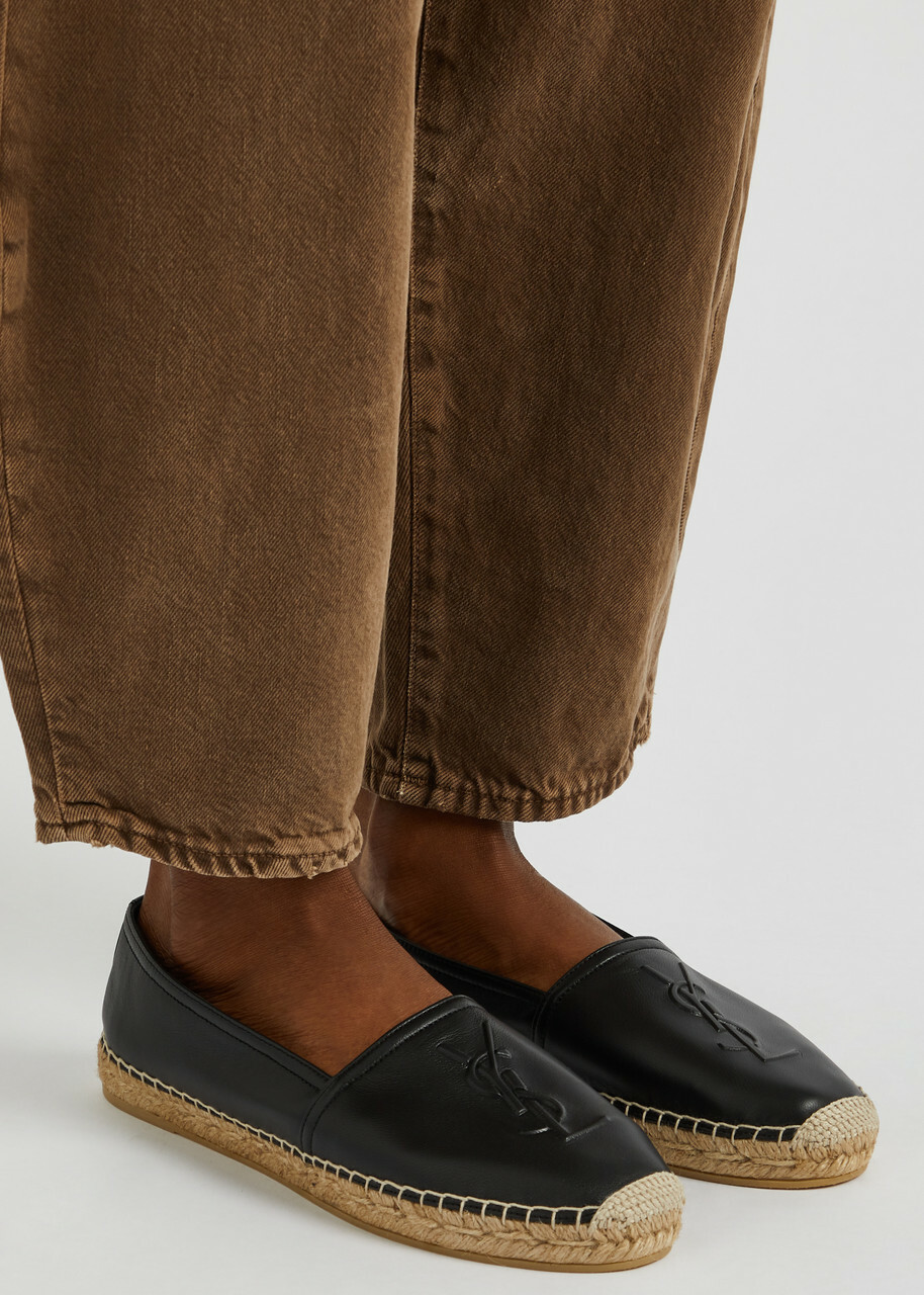 Saint Laurent Logo-embossed Leather Espadrilles Black
