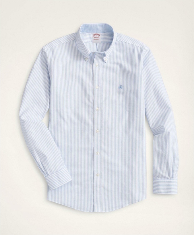 Photo: Brooks Brothers Men's Stretch Madison Relaxed-Fit Sport Shirt, Non-Iron Bengal Stripe Oxford | Light Blue
