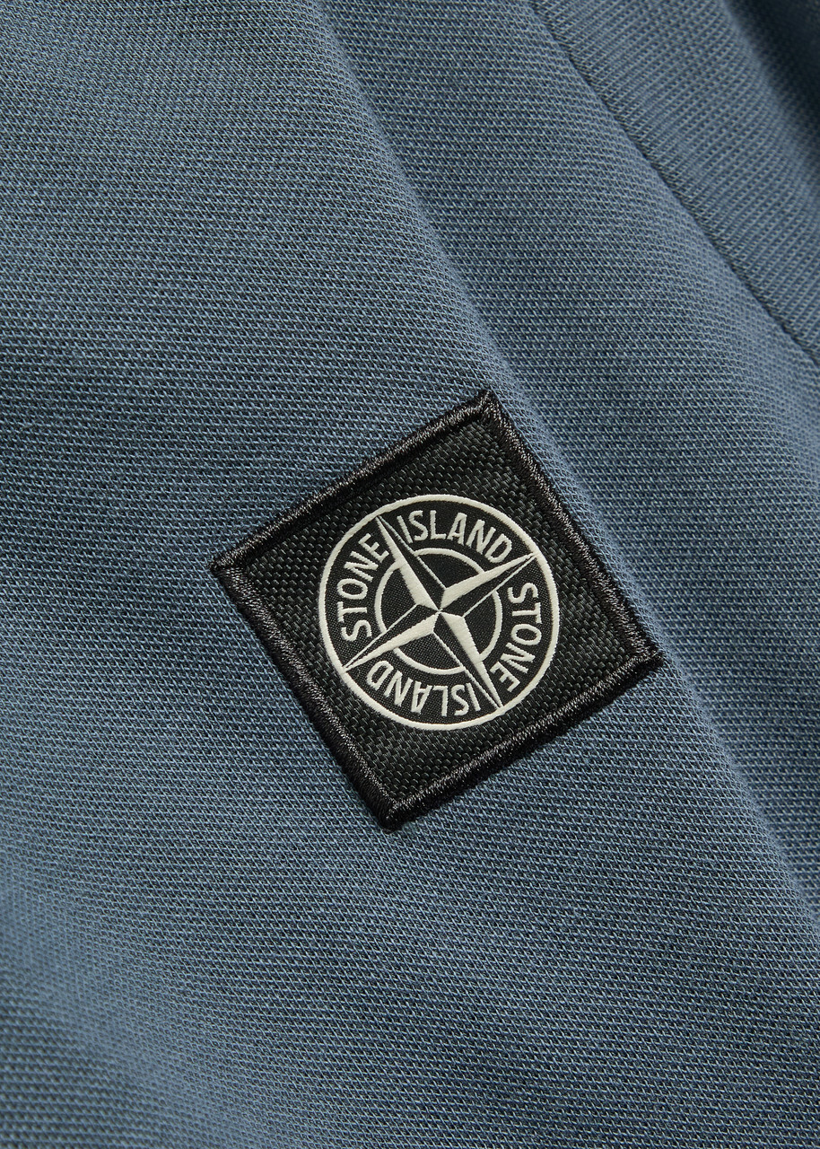 Stone Island Logo-appliquéd Piqué Cotton Polo Shirt Blue Dark