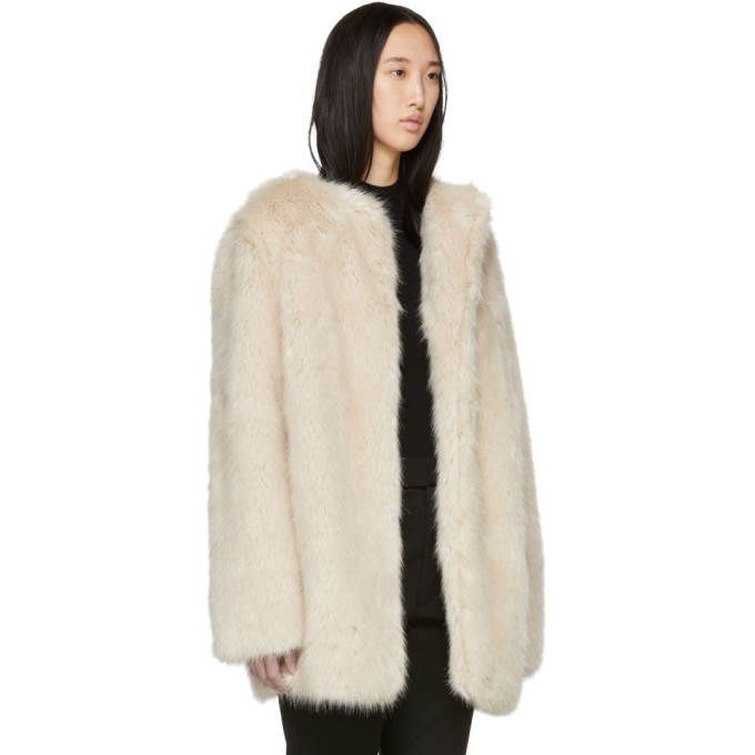 Helmut Lang Beige Faux Fur Coat